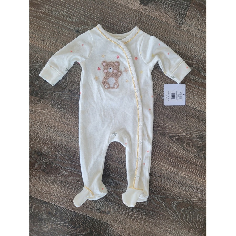 Sterling‎ Baby Newborn Cream Star Teddy Bear Footed Sleeper Kimono Snap NEW #8